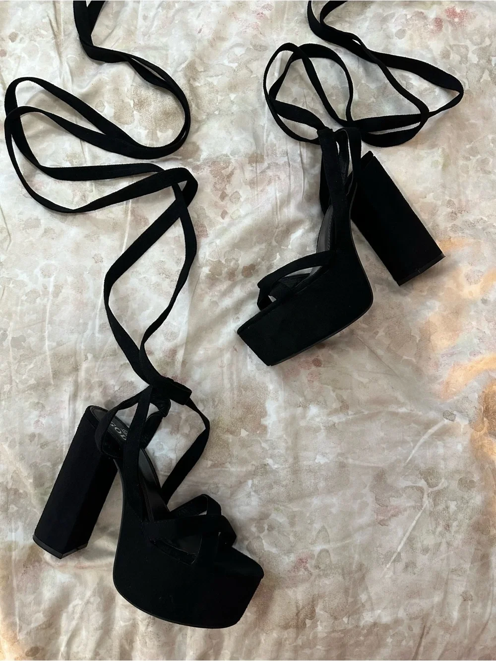 Dolls Kill Black Lace-Up Platform Block Heel Sandals